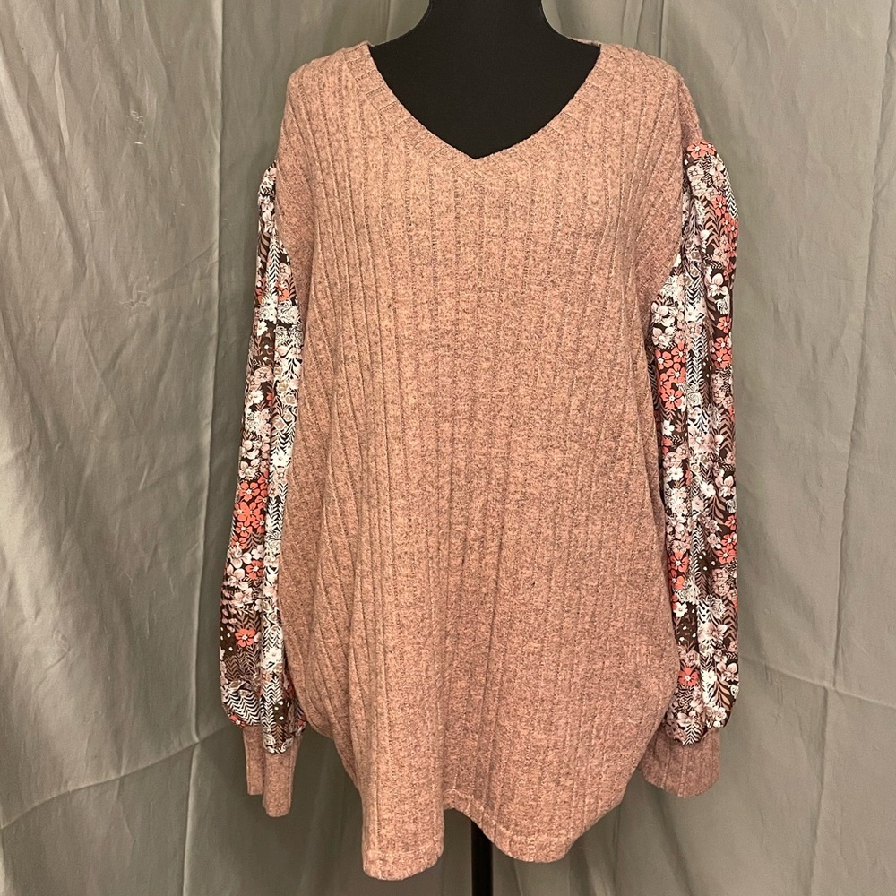 Pink Sweater with Floral Sleeves